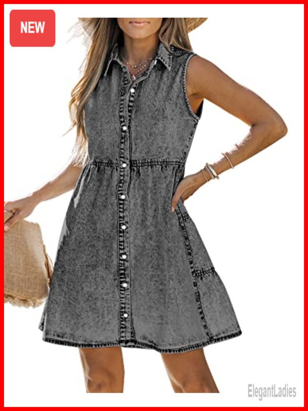 Sleeveless Babydoll Denim Dress Button Down Jean Mini
